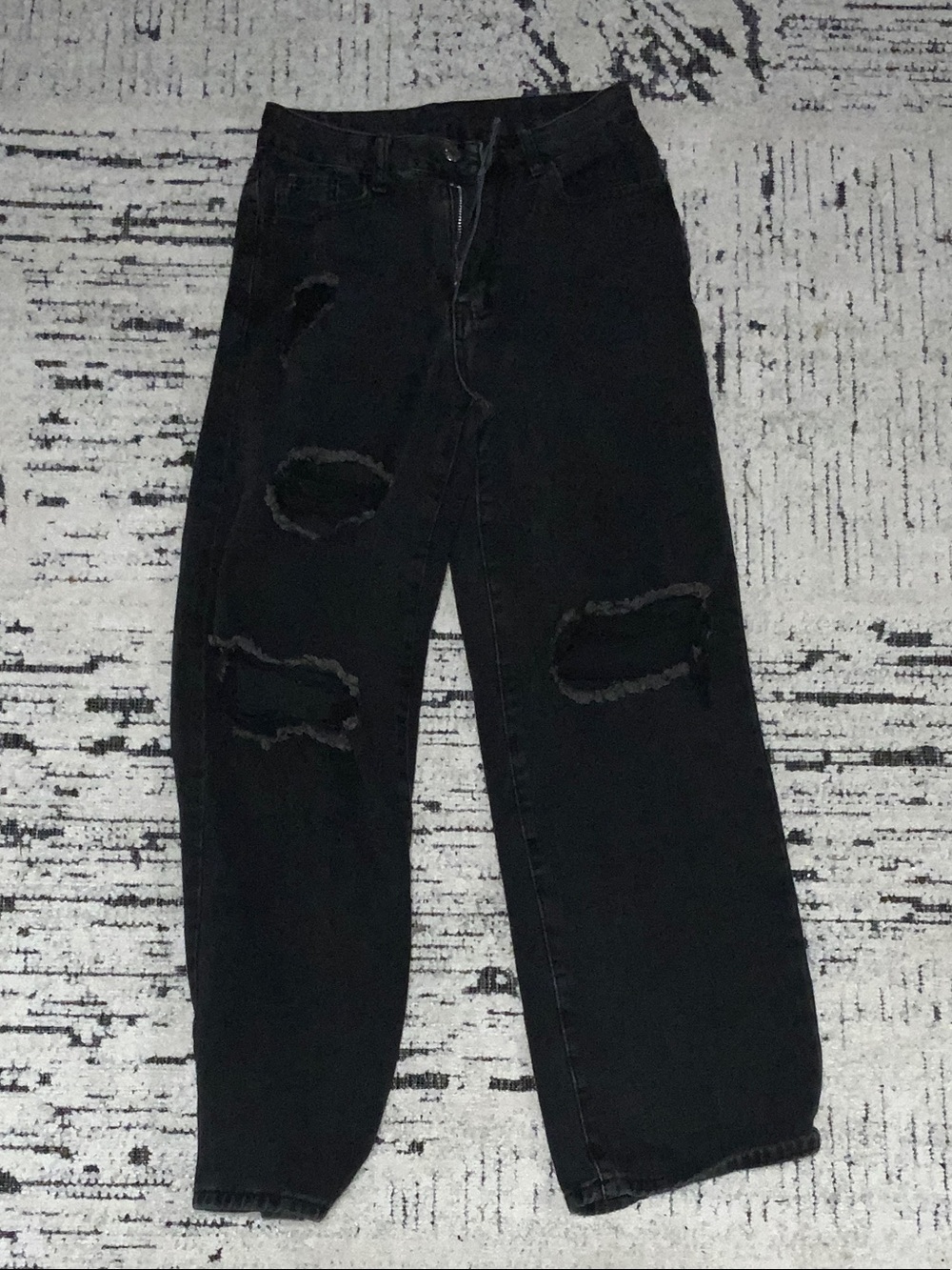 Black Distressed High-Waist Ripped Jeans
